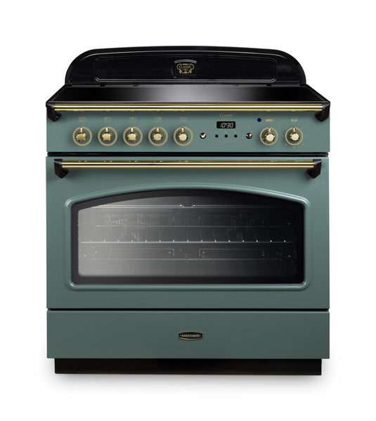 Rangemaster Classic Fx90 Induction Mineral Green with Brass trim | CLAS90FXEIMG/B