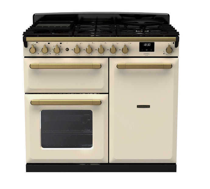 Rangemaster Estel Deluxe 100 | Dual Fuel | Pale Cream | Antique Brass Trim | ESDL100DFPPCR/AB1