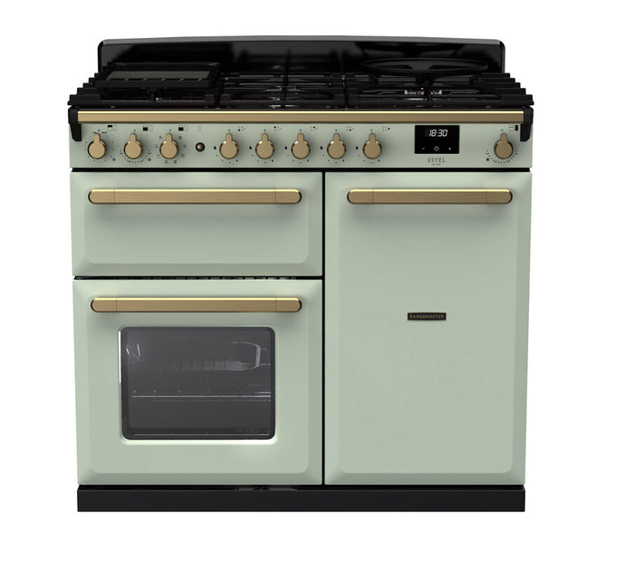 Rangemaster Estel Deluxe 100 | Dual Fuel | Mint | Antique Brass Trim | ESDL100DFPMNT/AB1