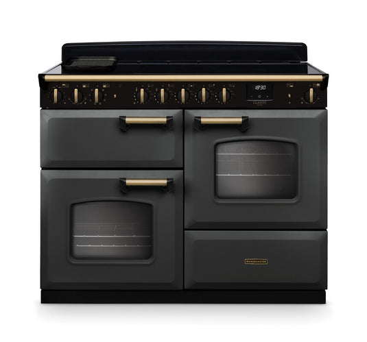 Rangemaster Classic Deluxe Oc 110 Induction Slate with Antique Brass Trim | CLDLO110EIPSLT/AB1