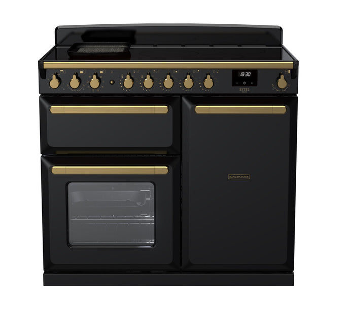 Rangemaster Estel Deluxe 100 | Induction | Gloss Black | Antique Brass Trim | ESDL100EIPGBL/AB1