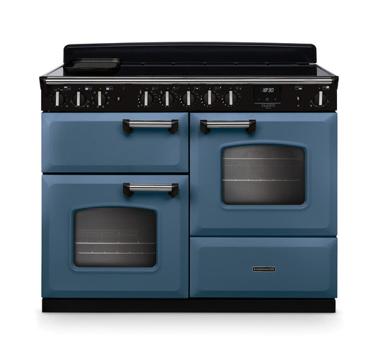 Rangemaster Classic Deluxe Oc 110 Induction Stone Blue with Chrome Trim | CLDLO110EIPSTB/CM1