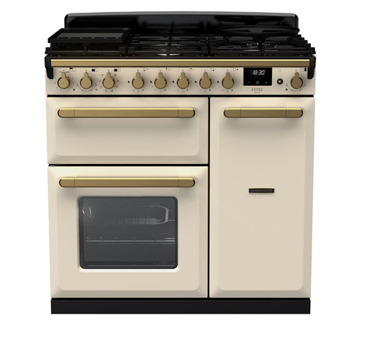 Rangemaster Estel Deluxe 90 | Dual Fuel | Pale Cream | Antique Brass Trim | ESDL90DFPPCR/AB1