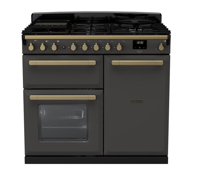 Rangemaster Estel Deluxe 100 | Dual Fuel | Slate | Antique Brass Trim | ESDL100DFPSLT/AB1