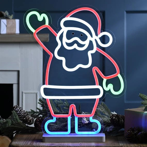33cm x 42cm neon flex waving santa on base | P053592