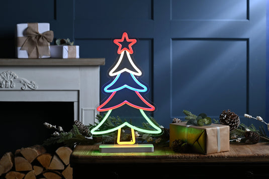 28cm x 43cm neon flex xmas tree on base | P053598