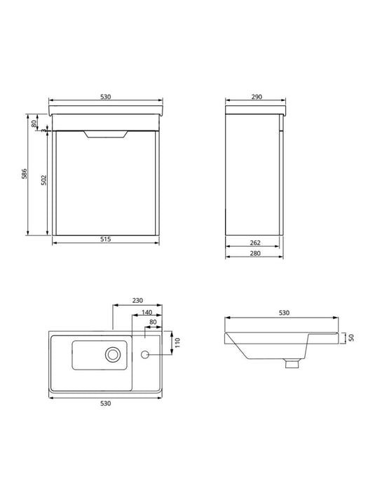 Sonas Freya Wall Hung 55Cm Single Door Cloakroom Vanity Unit | Matt Black | Matt Black Handle | UF1155