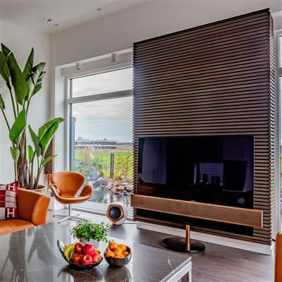 fibrotech acoustic panel in smoked oak displayed