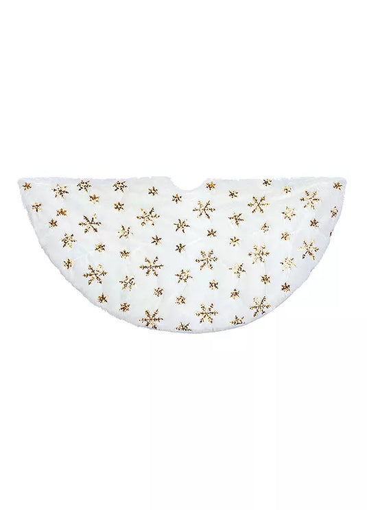 86cm Gold Snowflake Sequin Tree Skirt | PL231939G
