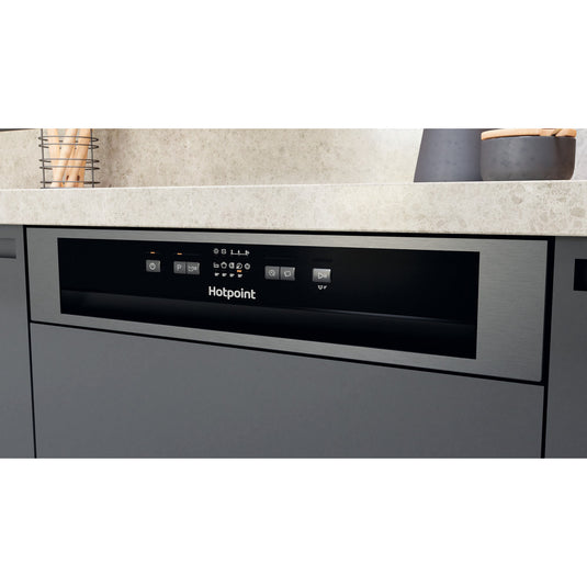 Hotpoint Semi Integrated Full Sized Dishwasher | Silver | 14 Place Setting | E Rated | H3B L626 X UK