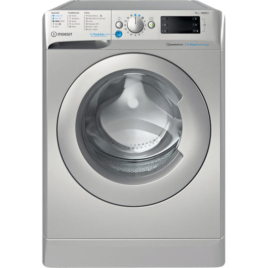 Indesit Steam Push&Go Washing Machine | SILVER | 9kg | 1400rpm | A Rated | BWE 91496X SV UK
