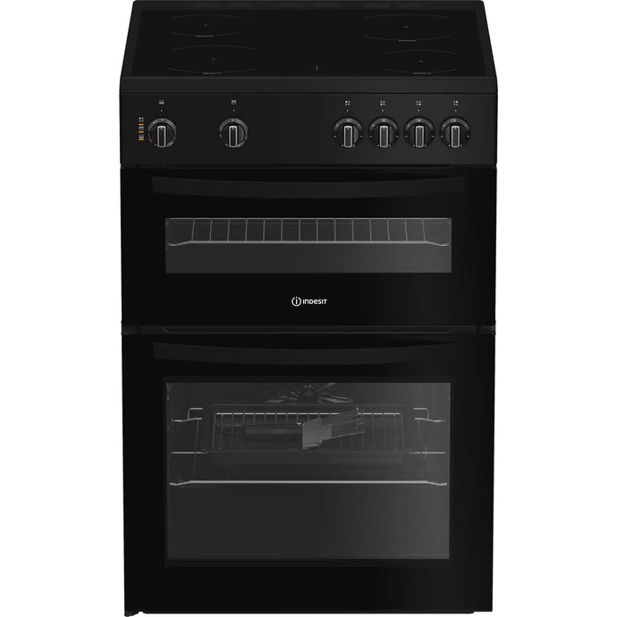 Indesit 60cm Electric Double Cooker | 69L + 36L | Easy Clean Enamel | Black | IDE6VMB