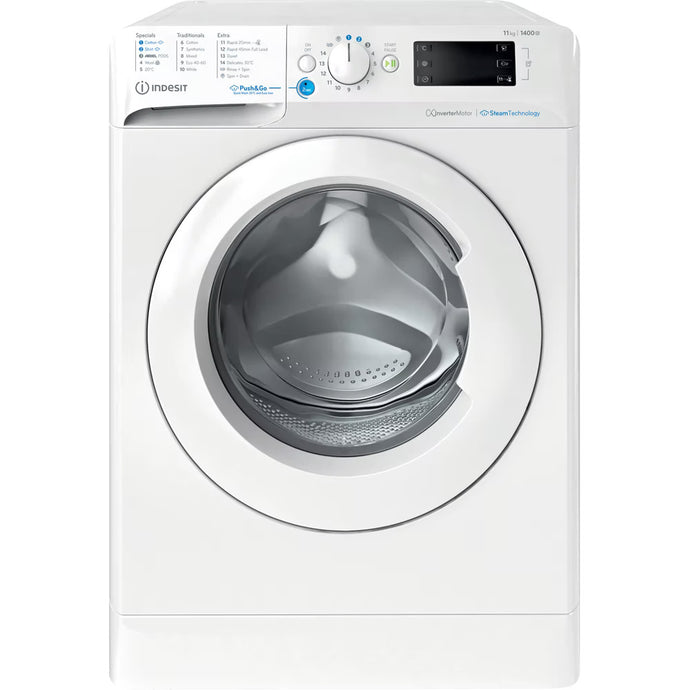 Indesit Push&Go Steam Washing Machine | White | A | BWE111496XWVUK