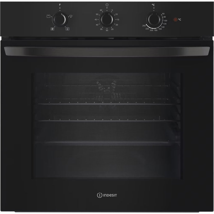 Indesit Single Fan Oven | Enamel Coating | Grill Plus Fan 66l with 3 Dial With Timer | A | Black | IO233BUK
