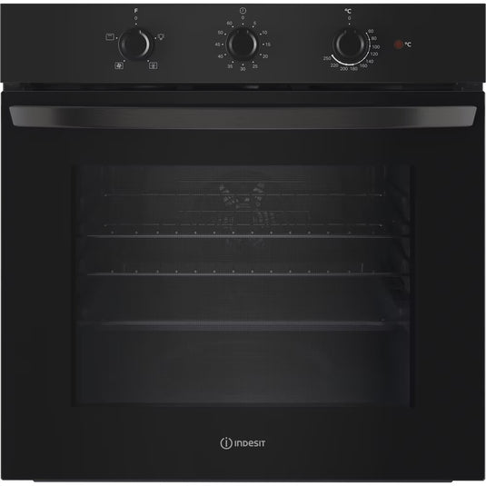Indesit Single Fan Oven | Enamel Coating | Grill Plus Fan 66l with 3 Dial With Timer | A | Black | IO233BUK