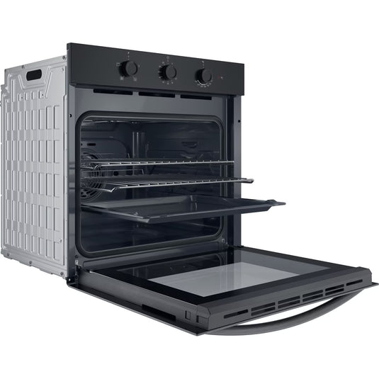 Indesit Single Fan Oven | Enamel Coating | Grill Plus Fan 66l with 3 Dial With Timer | A | Black | IO233BUK