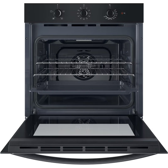 Indesit Single Fan Oven | Enamel Coating | Grill Plus Fan 66l with 3 Dial With Timer | A | Black | IO233BUK
