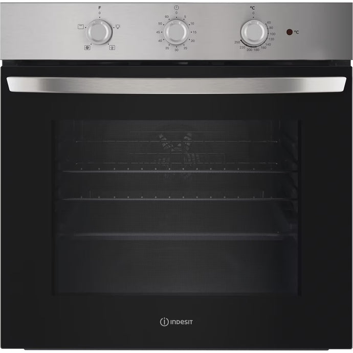 Indesit Single Fan Oven | Enamel Coating | Grill Plus Fan | 66l with 3 Dial with Timer | A | Stainless Steel | IO233XUK