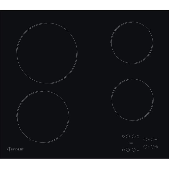 Indesit 60cm 9 Levels Electric Ceramic Hob | Black | Touch Control | 4 Zones with Residual Heat Indicator and Timer | RI161C