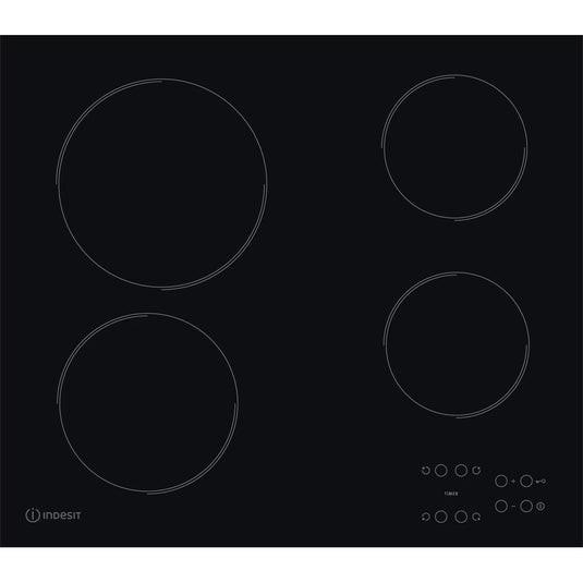 Indesit 60cm 9 Levels Electric Ceramic Hob | Black | Touch Control | 4 Zones with Residual Heat Indicator and Timer | RI161C
