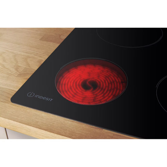 Indesit 60cm 9 Levels Electric Ceramic Hob | Black | Touch Control | 4 Zones with Residual Heat Indicator and Timer | RI161C