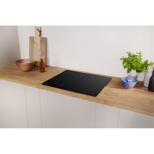 Indesit 60cm 9 Levels Electric Ceramic Hob | Black | Touch Control | 4 Zones with Residual Heat Indicator and Timer | RI161C