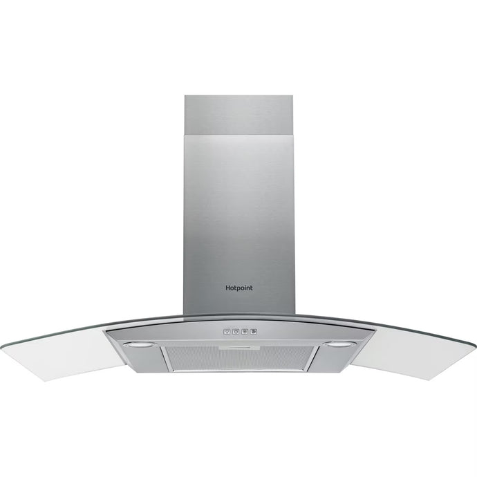 Whirlpool 90cm Curved Glass Hood | Button Control | Stainless Steel with Dishwashable Aluminium Grease Filter | 57/ 65 Db | PHGC94FLMX
