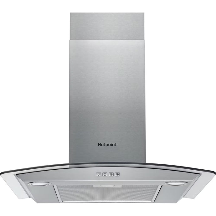 Whirlpool 60cm Curved Glass Hood | Button Control | Stainless Steel with Dishwashable Aluminium Grease Filter | 57 / 65 Db | PHGC64FLMX