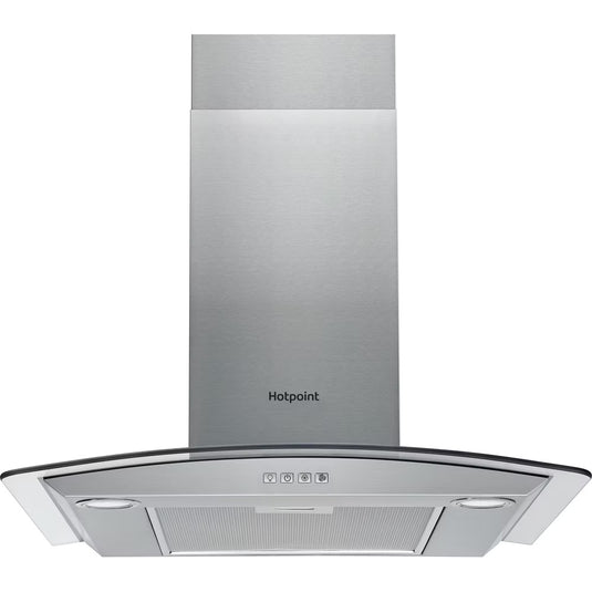 Whirlpool 60cm Curved Glass Hood | Button Control | Stainless Steel with Dishwashable Aluminium Grease Filter | 57 / 65 Db | PHGC64FLMX