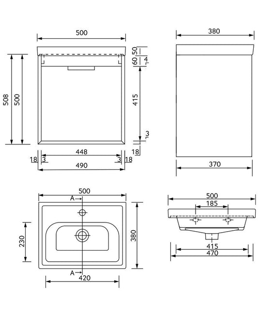 Sonas Fjord Wall Hung 50Cm Two Drawer Vanity Unit | Matt Khaki | Brushed Nickel Handle | UF1678
