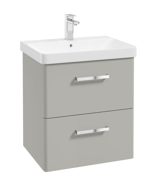 KORA Wall Hung 60cm Two Drawer Unit Matt Arctic Grey-Chrome Handle
