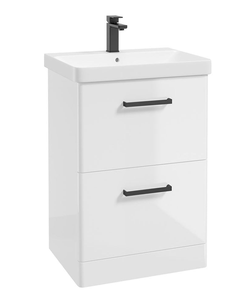 Завантажте зображення в засіб перегляду галереї, KORA Floorstanding 60cm Two Drawer Vanity Unit Gloss White-Black Handle
