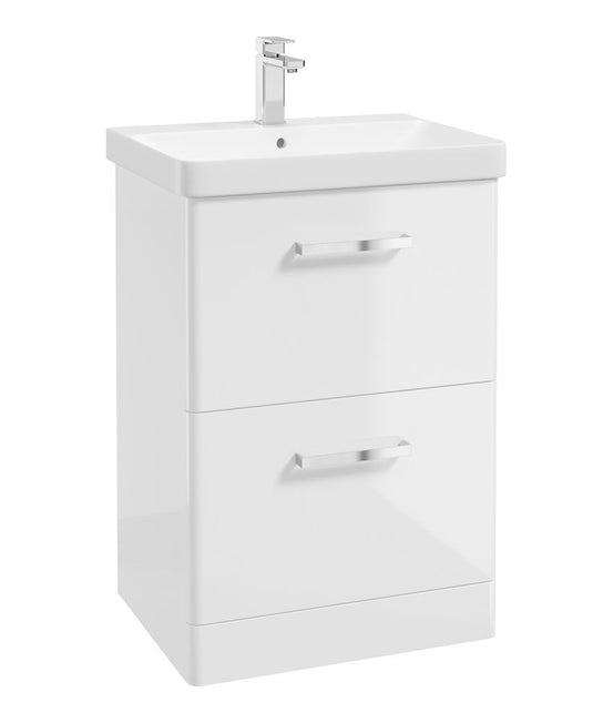 KORA Floorstanding 60cm Two Drawer Vanity Unit Gloss White-Chrome Handle