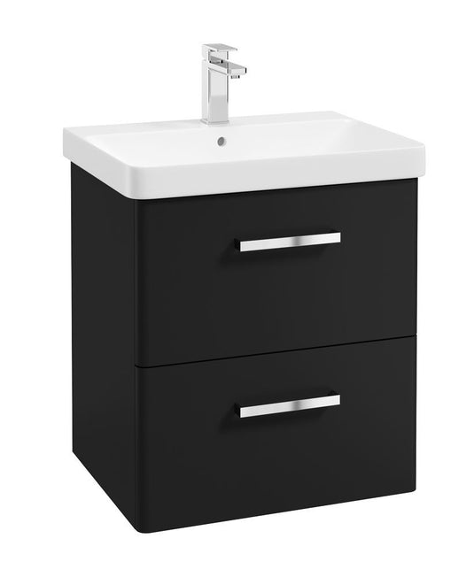 KORA Wall Hung 60cm Two Drawer Vanity Unit Matt Black-Chrome Handle