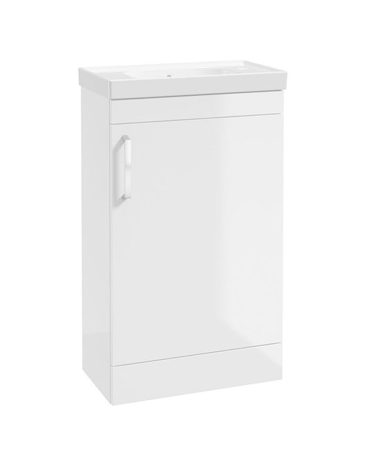 CORTA Floorstanding 50cm Single Door Compact Vanity Unit Gloss White