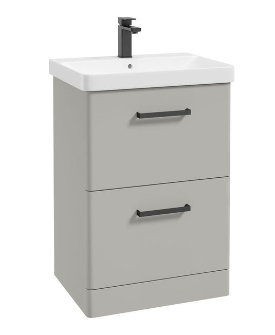 KORA Floorstanding 60cm Two Drawer Vanity Unit Matt Arctic Grey-Black Handle