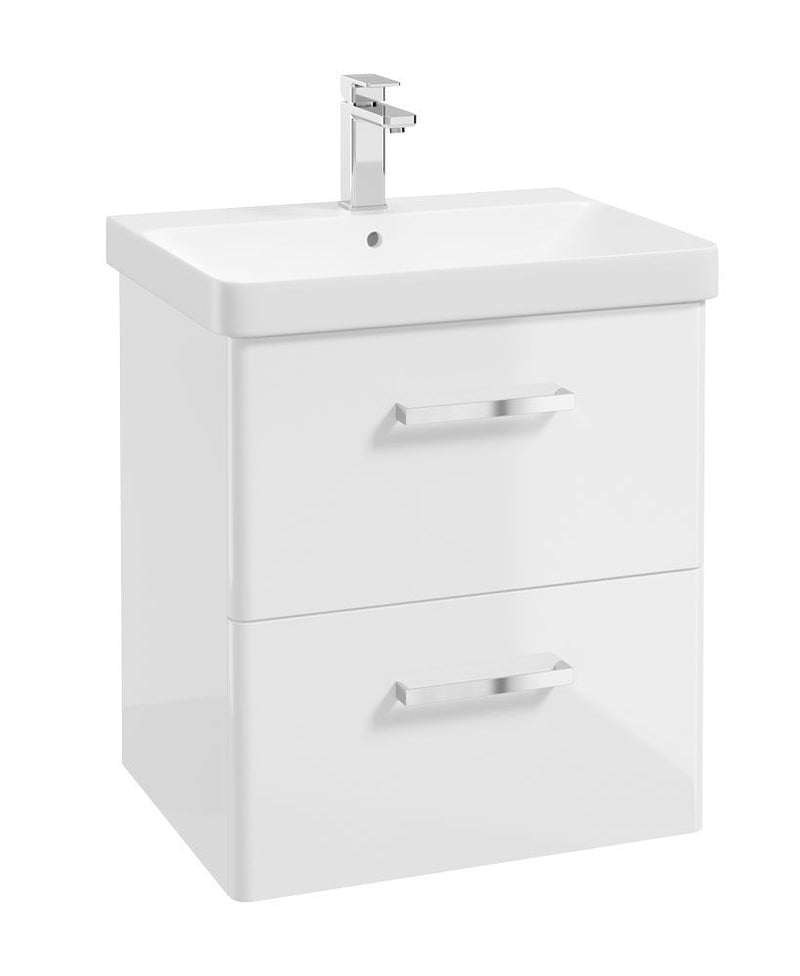 Załaduj obraz do przeglądarki galerii, KORA Wall Hung 60cm Two Drawer Vanity Unit Gloss White-Chrome Handle
