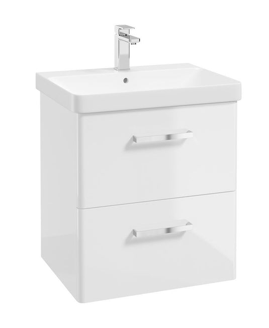 KORA Wall Hung 60cm Two Drawer Vanity Unit Gloss White-Chrome Handle