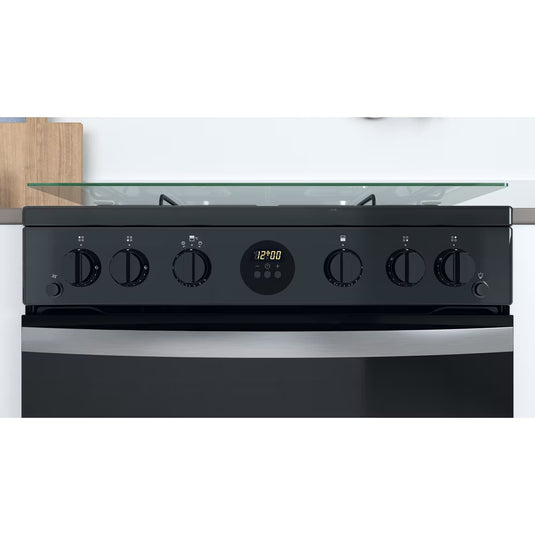 Indesit 60cm Gas Double Oven Cooker | Black | Digital Display | Click&Clean | Catalytic Liners | A+ Rated  | ID67G0MCBUK
