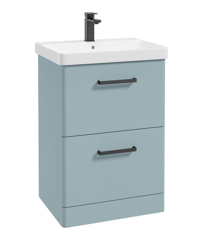 Load image into Gallery viewer, KORA Floorstanding 60cm Two Drawer Vanity Unit Matt Morning Sky Blue-Black Handle
