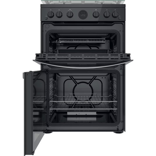 Indesit 60cm Gas Double Oven Cooker | Black | Digital Display | Click&Clean | Catalytic Liners | A+ Rated  | ID67G0MCBUK