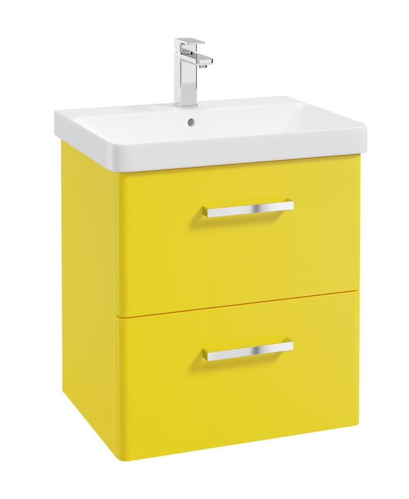 Załaduj obraz do przeglądarki galerii, KORA Wall Hung 60cm Two Drawer Unit Matt Sun-Kissed Yellow-Chrome Handle
