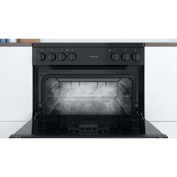 Indesit Electric Double Oven Cooker | Fan Oven | Black with Click&clean  | ID67V9KMBUK