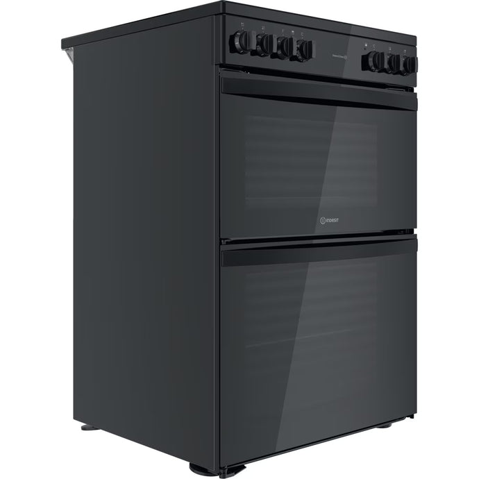 Indesit Electric Double Oven Cooker | Fan Oven | Black with Click&clean  | ID67V9KMBUK