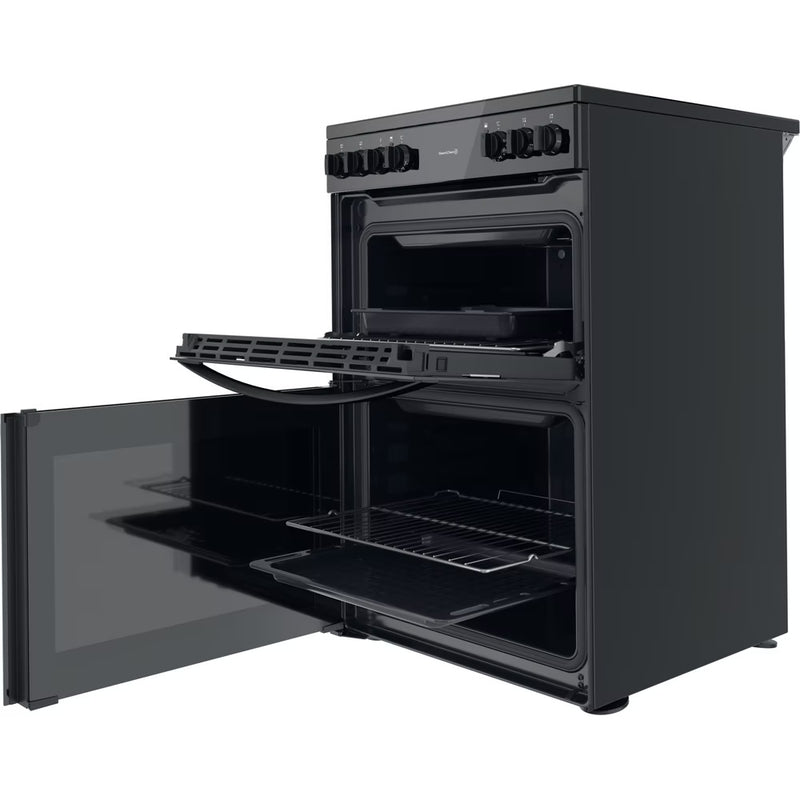 Load image into Gallery viewer, Indesit Electric Double Oven Cooker | Fan Oven | Black with Click&amp;clean  | ID67V9KMBUK
