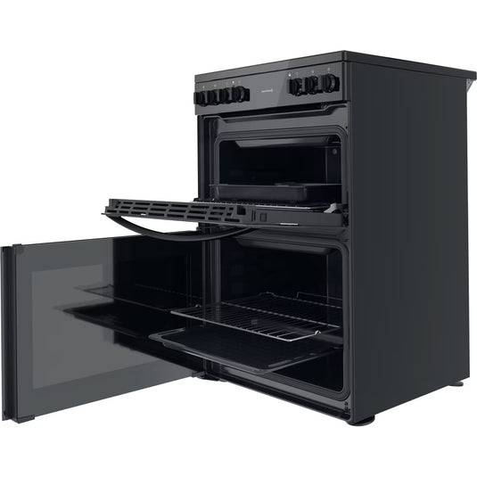 Indesit Electric Double Oven Cooker | Fan Oven | Black with Click&clean  | ID67V9KMBUK