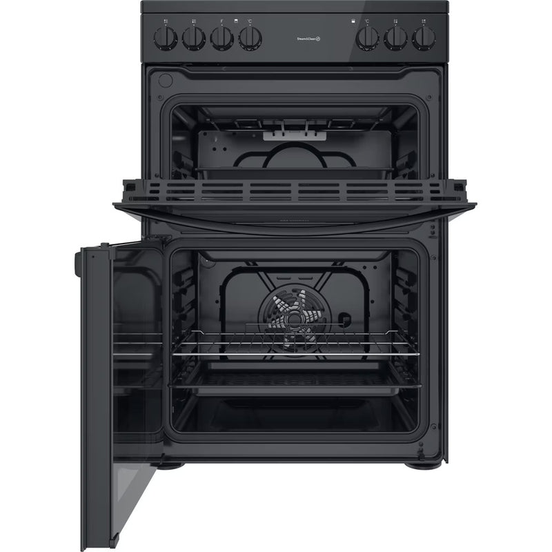 Load image into Gallery viewer, Indesit Electric Double Oven Cooker | Fan Oven | Black with Click&amp;clean  | ID67V9KMBUK
