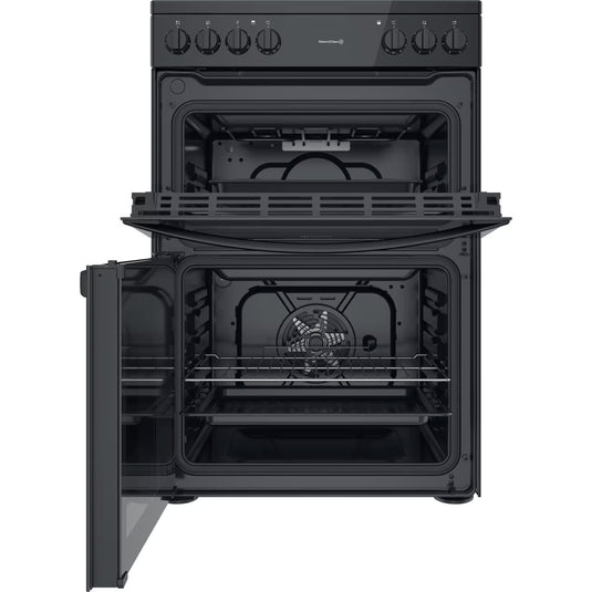 Indesit Electric Double Oven Cooker | Fan Oven | Black with Click&clean  | ID67V9KMBUK