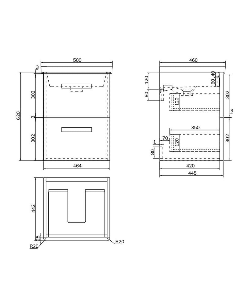 Załaduj obraz do przeglądarki galerii, KORA Wall Hung 50cm Two Drawer Unit Matt Black-Black Handle
