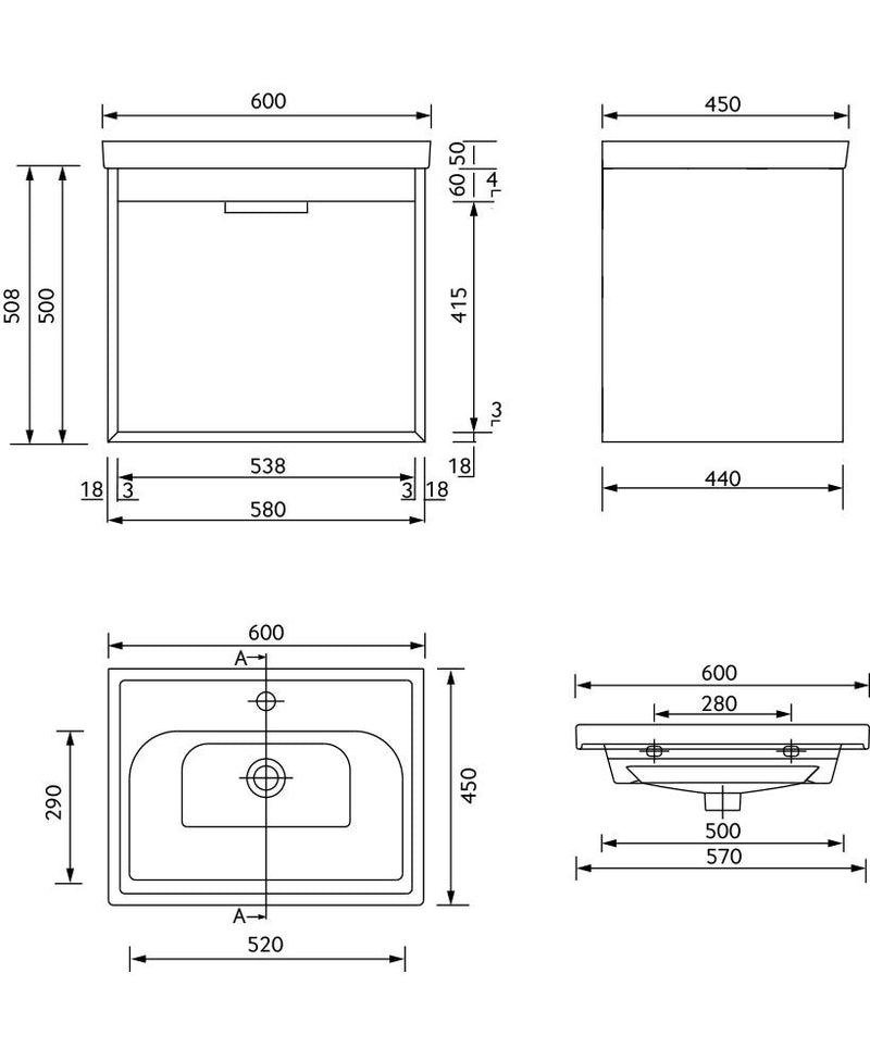 Load image into Gallery viewer, Sonas Fjord Wall Hung 60Cm Two Drawer Vanity Unit | Matt Black | Brushed Nickel Handle | UF1681
